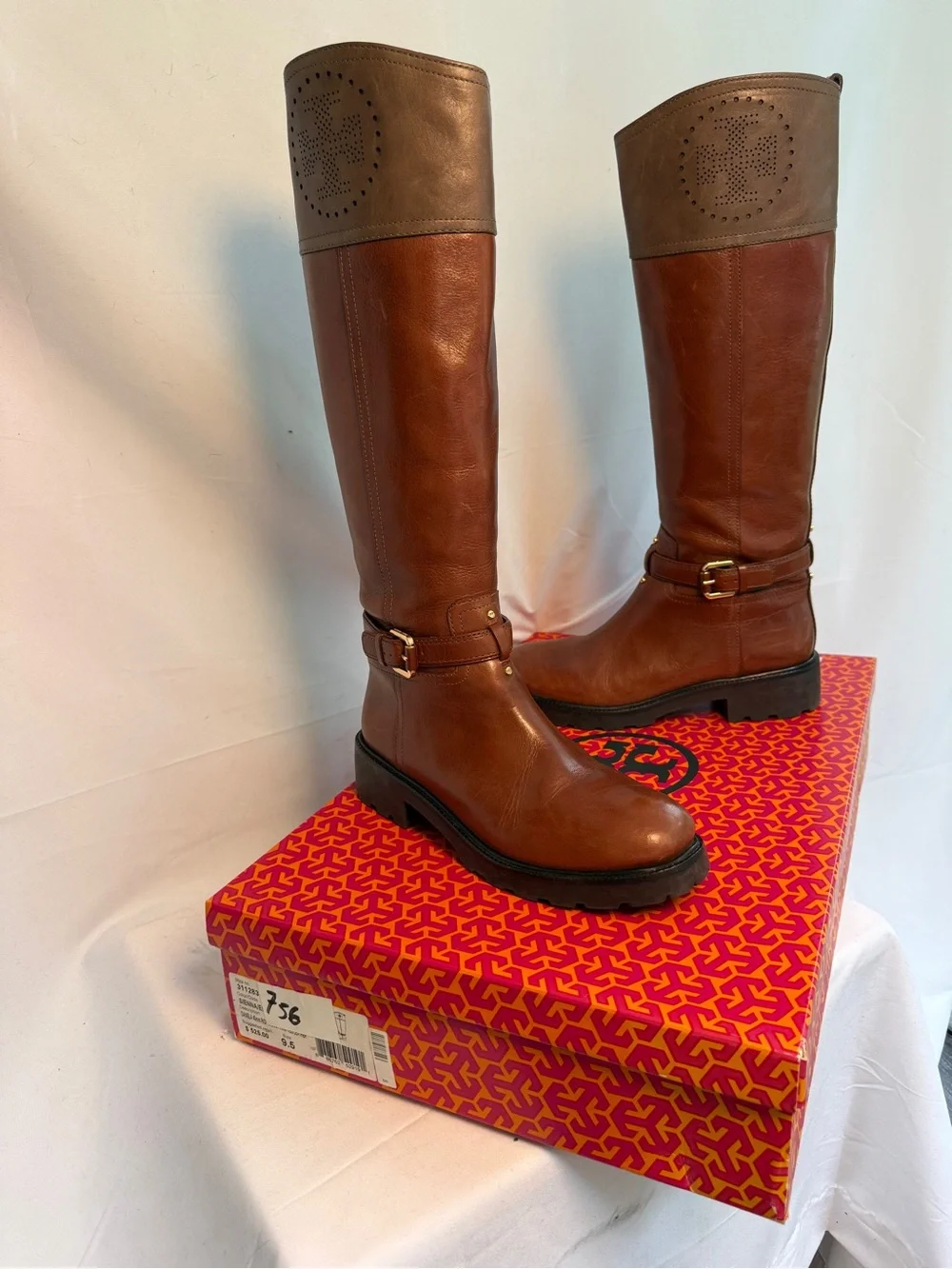 Tory Burch Two-Tone Brown Leather Over-the-Knee Riding Boots